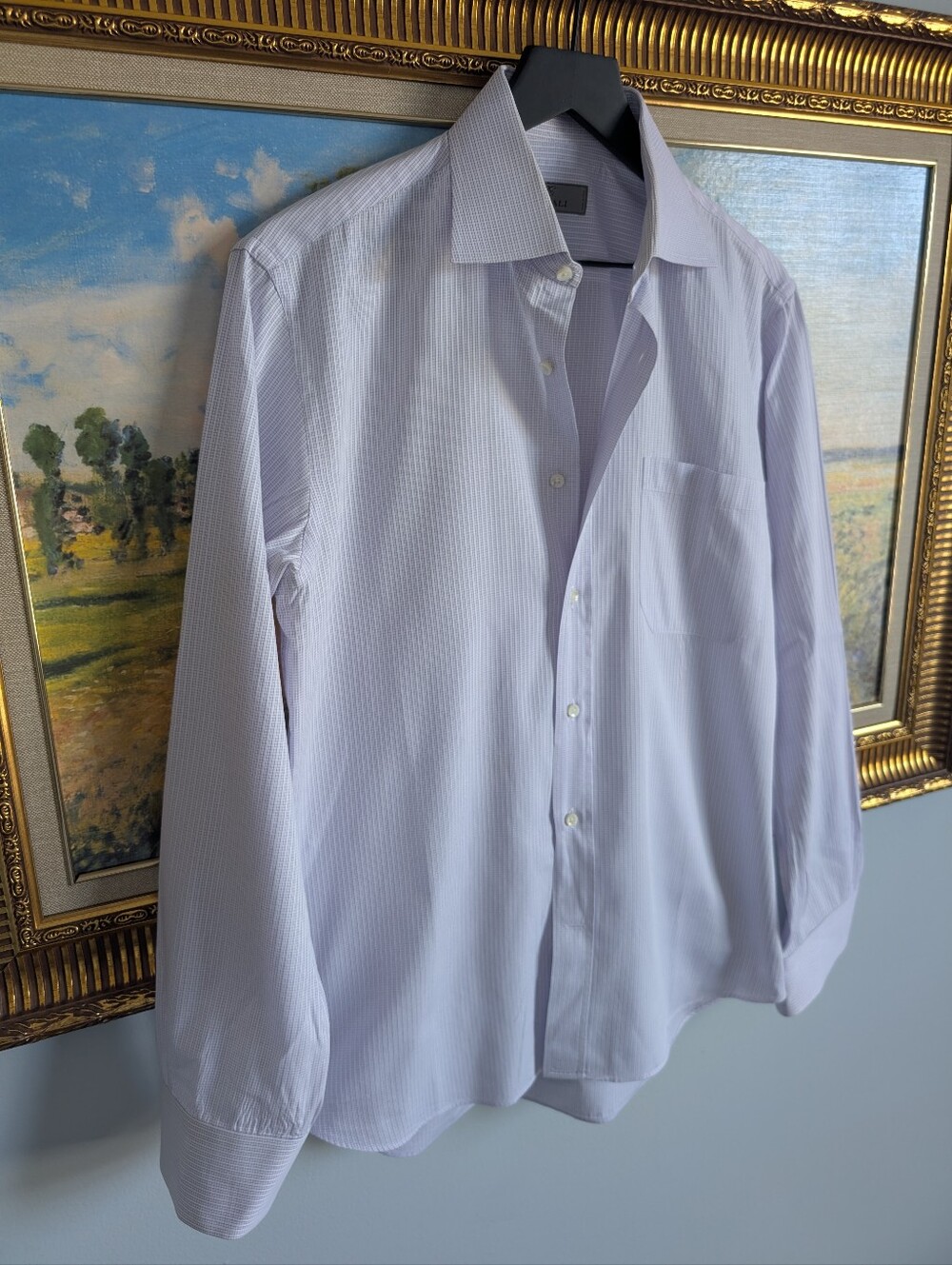 Canali Lavender Micro-Check Dress Shirt